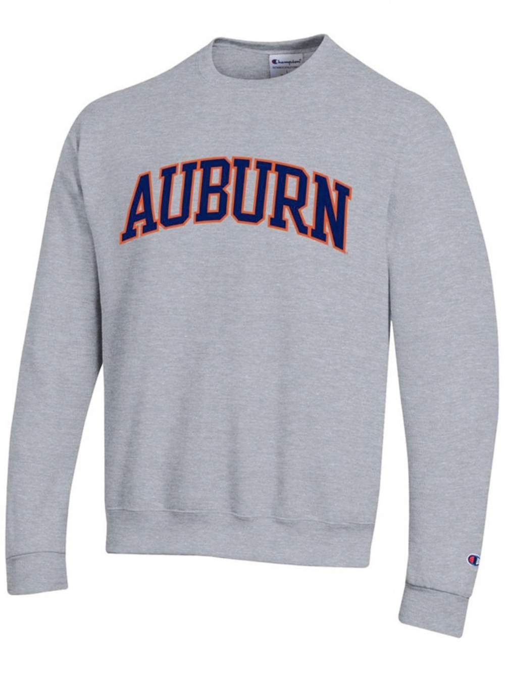 Champion Gray Crewneck with Navy and Orange Auburn Lettering
